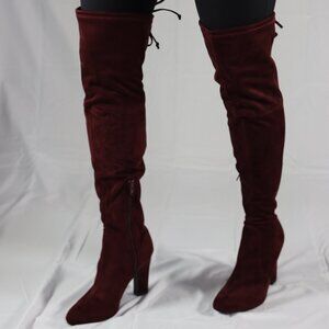 Deep Maroon Unisa Over The Knee Chunky Heel Suede Boots 6-1/2